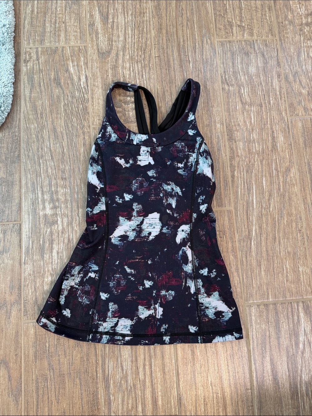lululemon athletica Black with White and Burgundy Abstract Racerback Tank